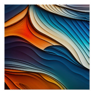 Abstract Teal and Orange Waves Poster