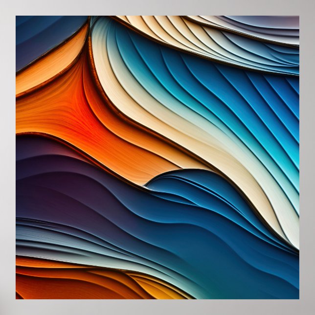 Abstract Teal and Orange Waves Poster (Front)