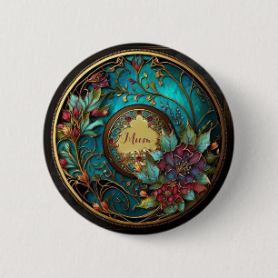 Abstract Teal and pink stained glass Mother's Day 6 Cm Round Badge