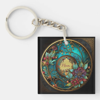 Abstract Teal and pink stained glass Mother's Day Key Ring