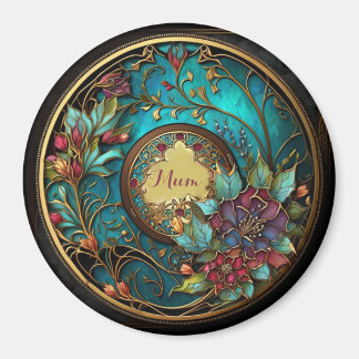 Abstract Teal and pink stained glass Mother's Day Magnet