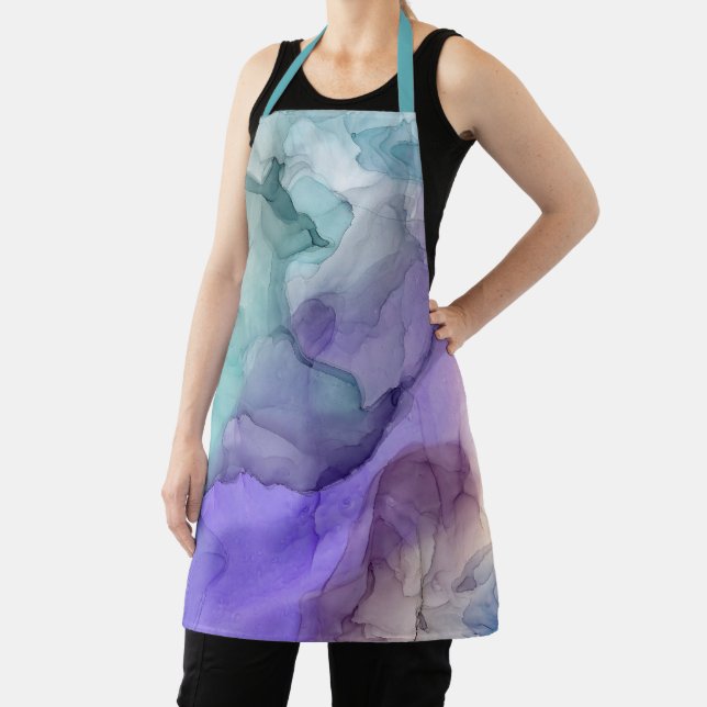 Abstract Teal and Purple Alcohol Ink Pattern Apron (Insitu)