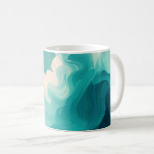 Abstract Teal and White Flowing Waves Coffee Mug