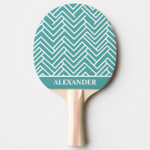 Abstract Teal and White Personalized Ping Pong Paddle