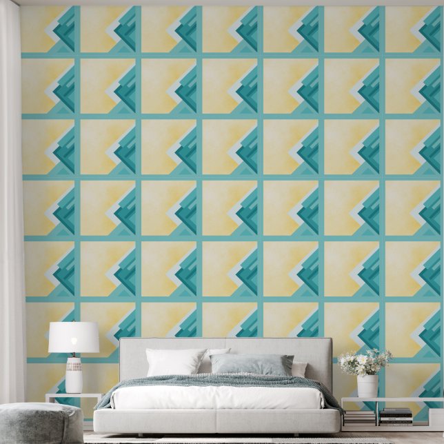 Abstract Teal and yellow art Wallpaper (Bedroom)