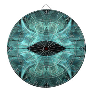 Abstract Teal Aqua and Black Fractal Dart Board