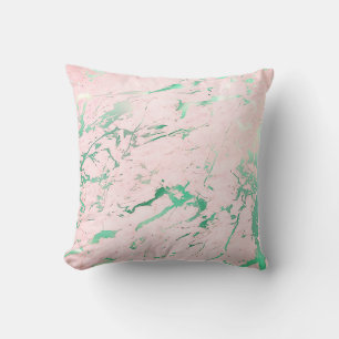 Abstract Teal Aquatic  Pink Rose Marble Luxury Cushion