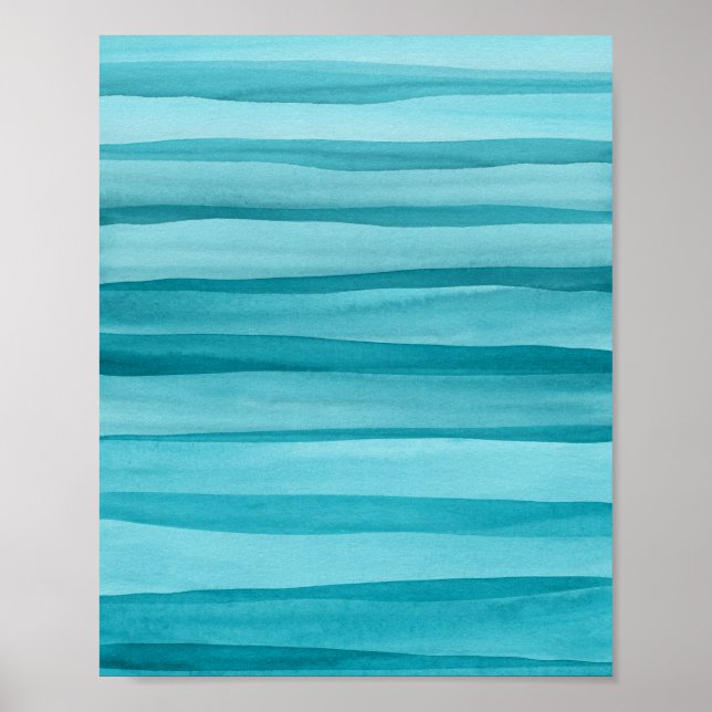 Abstract Teal Blue Watercolor Lines Poster (Front)