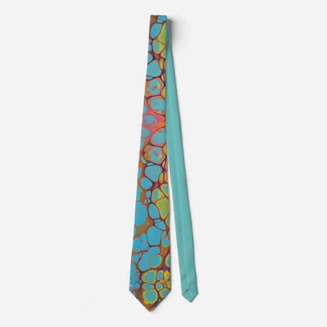 Abstract Teal Blue Yellow Orange Unique Neck Tie (Front)