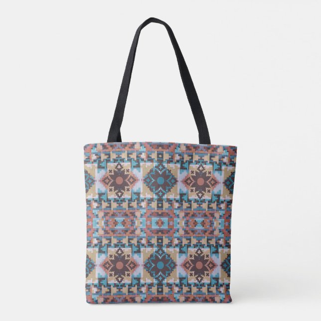 Abstract Teal & Brown Southwest Inspired Tote (Back)
