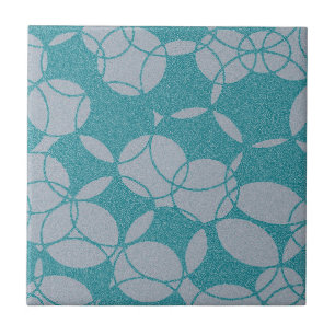 Abstract Teal Circles Pattern Ceramic Tile