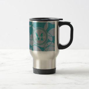 Abstract Teal Circles Pattern Personalised Travel Mug