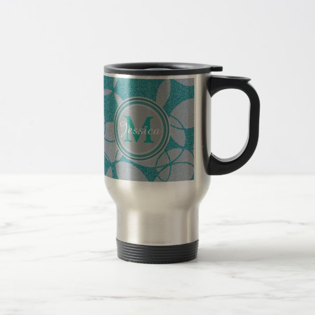 Abstract Teal Circles Pattern Personalised Travel Mug (Right)