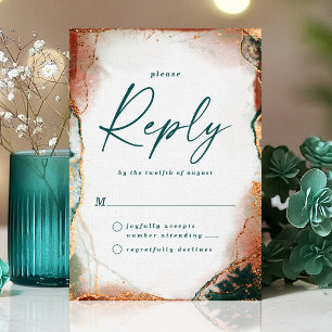 Abstract Teal & Copper Wedding RSVP Reply Card