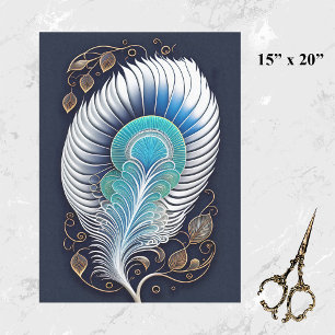 Abstract Teal Feather Illustration Tissue Paper