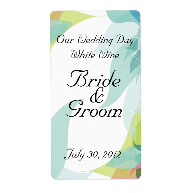 Abstract Teal Floral Wedding Wine Avery Label (Front)
