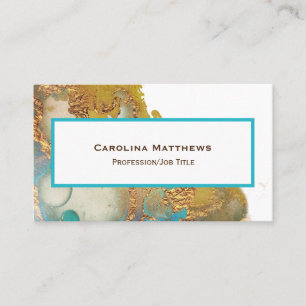 Abstract Teal Gold Agate Watercolor Business Card