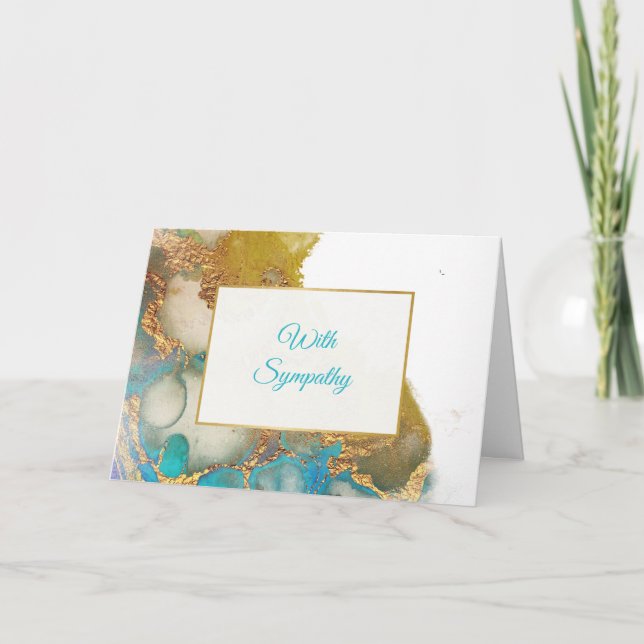 Abstract Teal Gold Agate Watercolor Sympathy Card (Front)