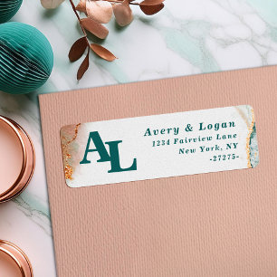Abstract Teal & Gold Monogram Return Address Label