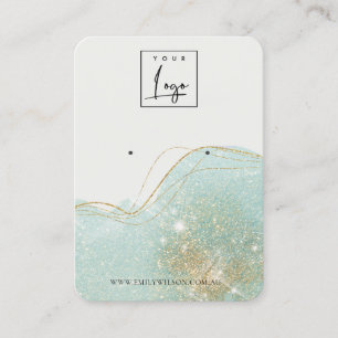 Abstract Teal Green Glitter Shiny Earring Display Business Card