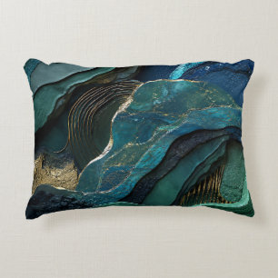 Abstract Teal Green Gold Marble Luxury Geological Decorative Cushion