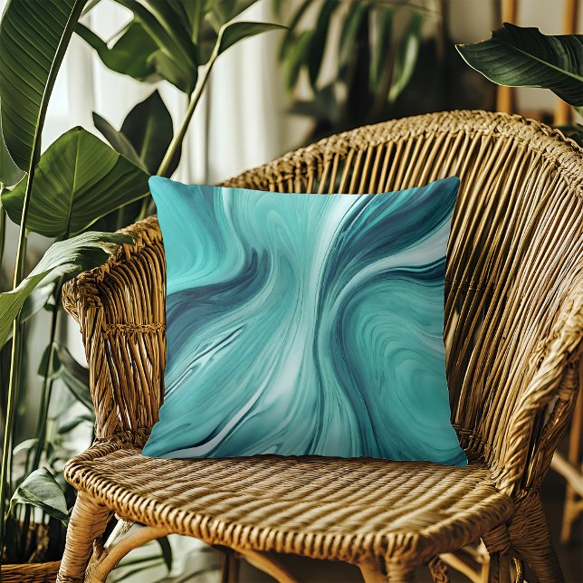 Abstract Teal Green Liquid Pour Marble Cushion (Creator Uploaded)