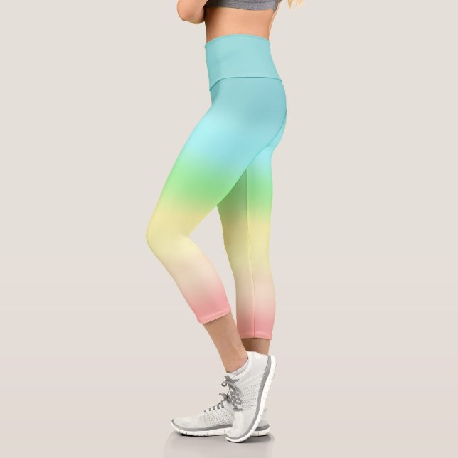Abstract teal green yellow pink pastel colours capri leggings (Left)