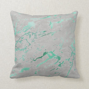 Abstract Teal Grey Aquatic Green Marble Luxury Cushion