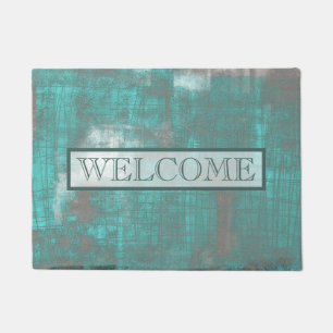 Abstract Teal Grey rustic Welcome Doormat