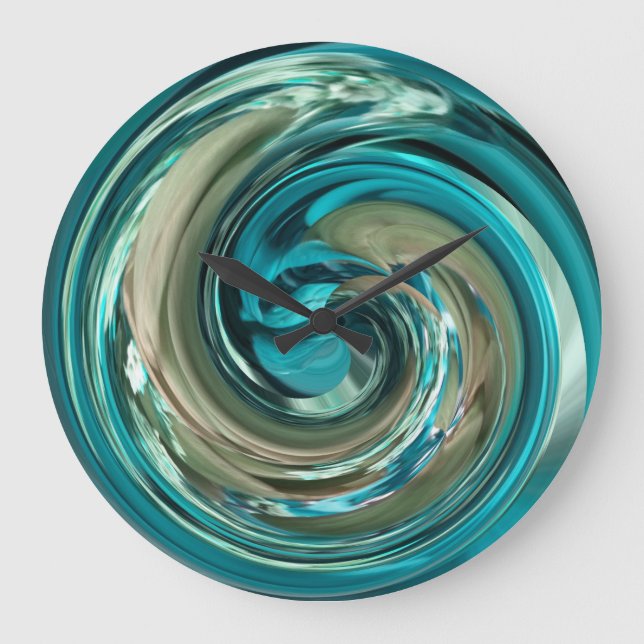 Abstract Teal N Gold Dolphin Swirl Clock (Front)