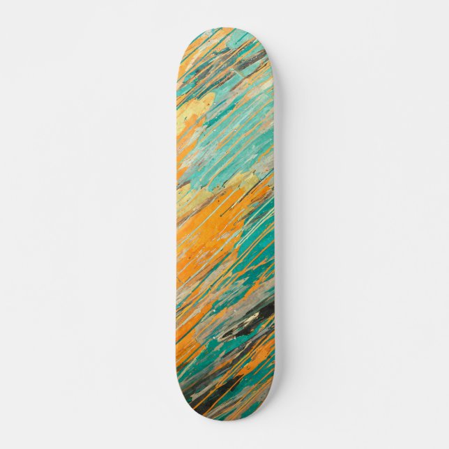 Abstract Teal Orange Textured Skateboard Deck (Front)