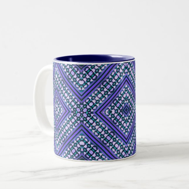 Abstract Teal, Purple & Black Tribal Inspired  Two-Tone Coffee Mug (Front Left)