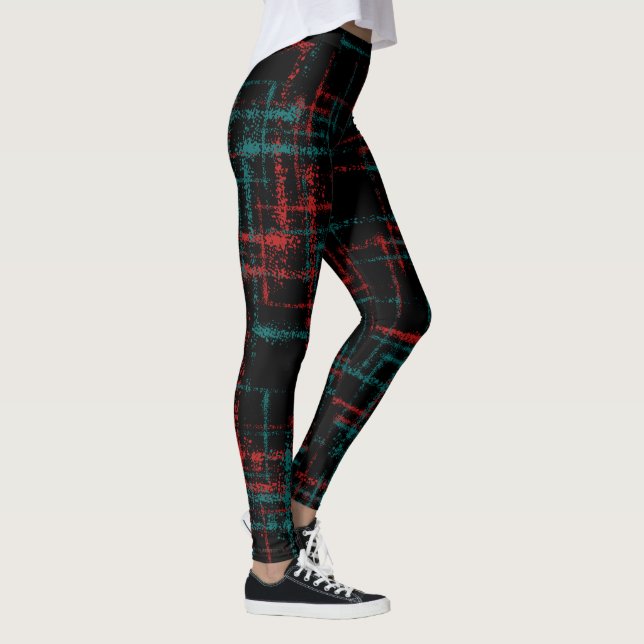 abstract teal red criss cross pattern leggings (Right)