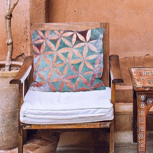 Abstract Teal Rose Gold Watercolor Rosette Pattern Cushion