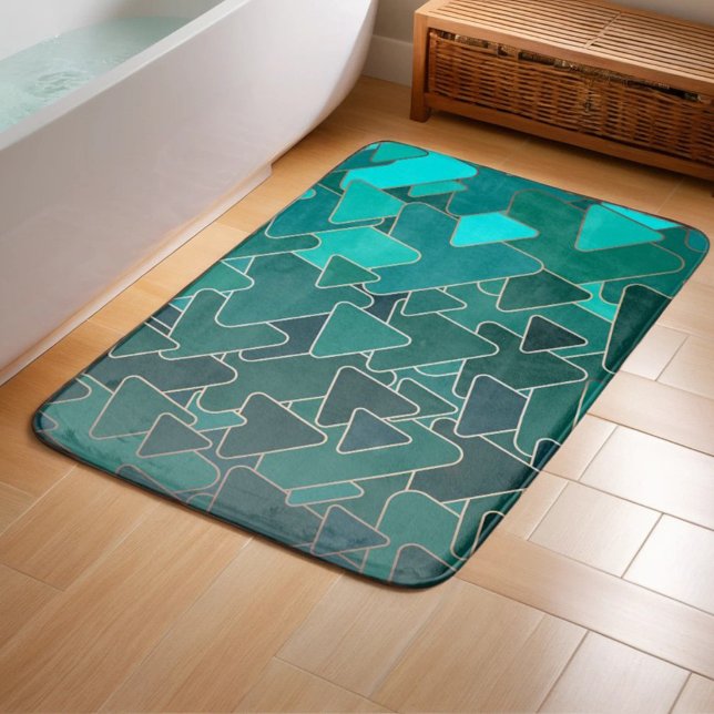 Abstract Teal Triangle Geometric Bath Mat (Creator Uploaded)