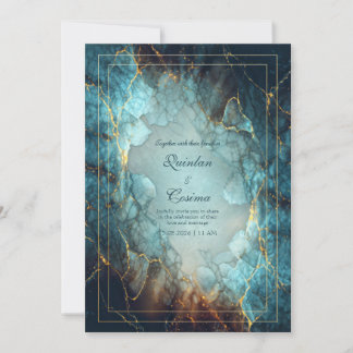 Abstract Teal Turquoise Gilded Geode Wedding Invitation