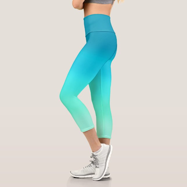 Abstract teal turquoise shades capri leggings (Left)