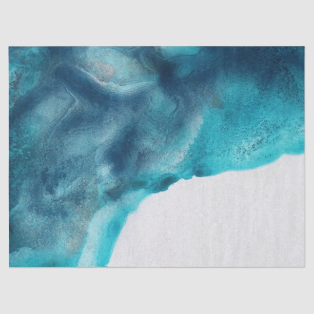 Abstract Teal Water colour on Cream Decoupage Tissue Paper (Front)