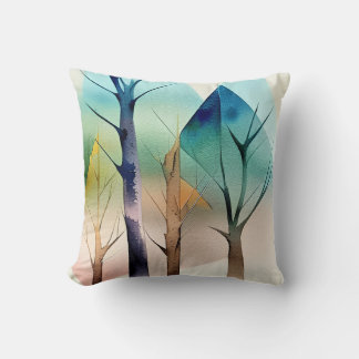 Abstract teal watercolor trees pillow