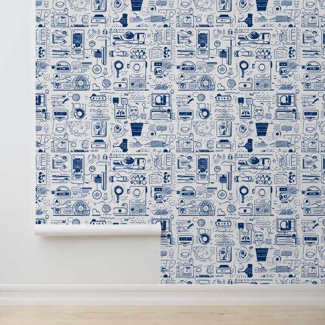 Abstract Tech Blueprint Doodle Pattern Wallpaper (Application)