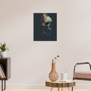 Abstract Tech Noir Circuit Skull Poster