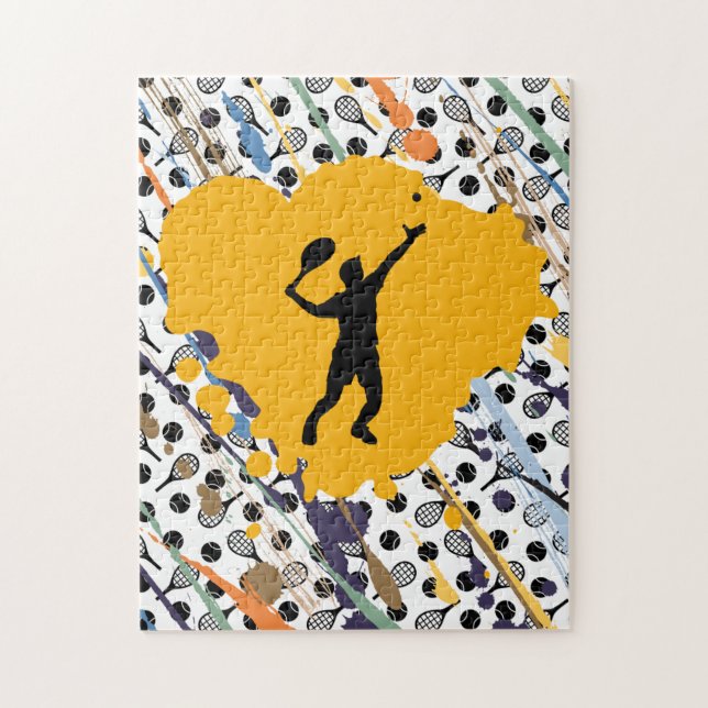 Abstract Tennis Art Rackets Balls & Player Coach Jigsaw Puzzle (Vertical)