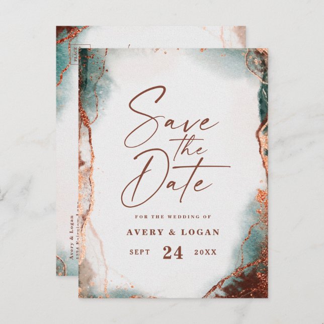 Abstract Terra Cotta Fall Wedding Save The Date Announcement Postcard (Front/Back)