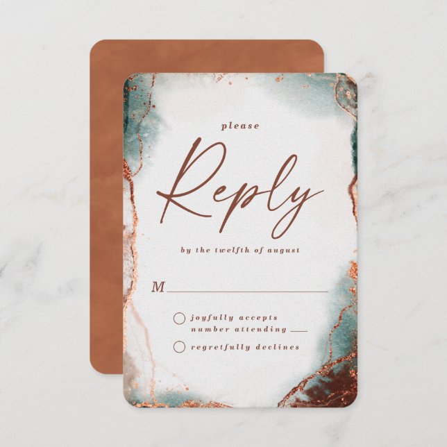 Abstract Terra Cotta Wedding RSVP Reply Card (Front/Back)
