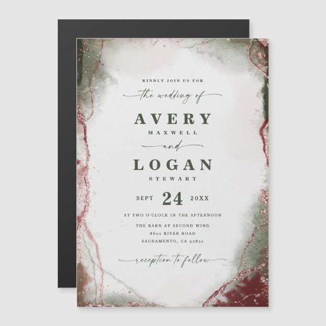 Abstract Terra Rosa Magnetic Wedding Invitation (Front/Back)