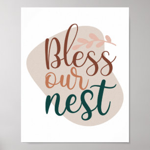 Abstract Terracotta Bless Our Nest Typography Poster
