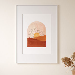 Abstract terracotta landscape, sun and desert poster
