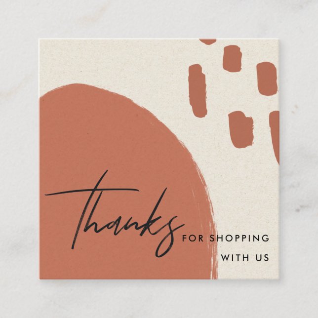 ABSTRACT TERRACOTTA RED KRAFT SCANDI THANK YOU SQUARE BUSINESS CARD (Front)