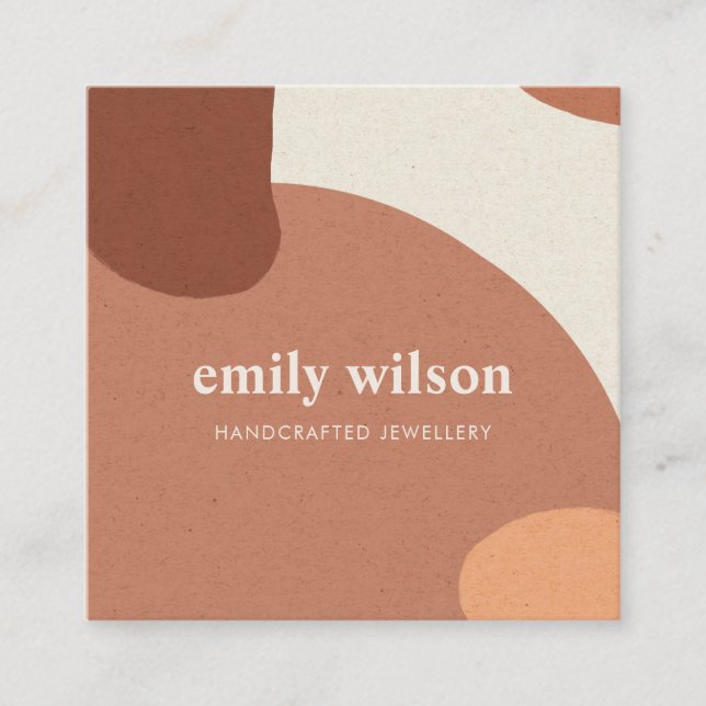 ABSTRACT TERRACOTTA RED ORANGE KRAFT SCANDI SQUARE BUSINESS CARD (Front)