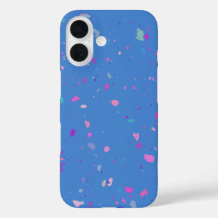 Abstract Terrazzo Galaxy Illustration in Blue iPhone 16 Case